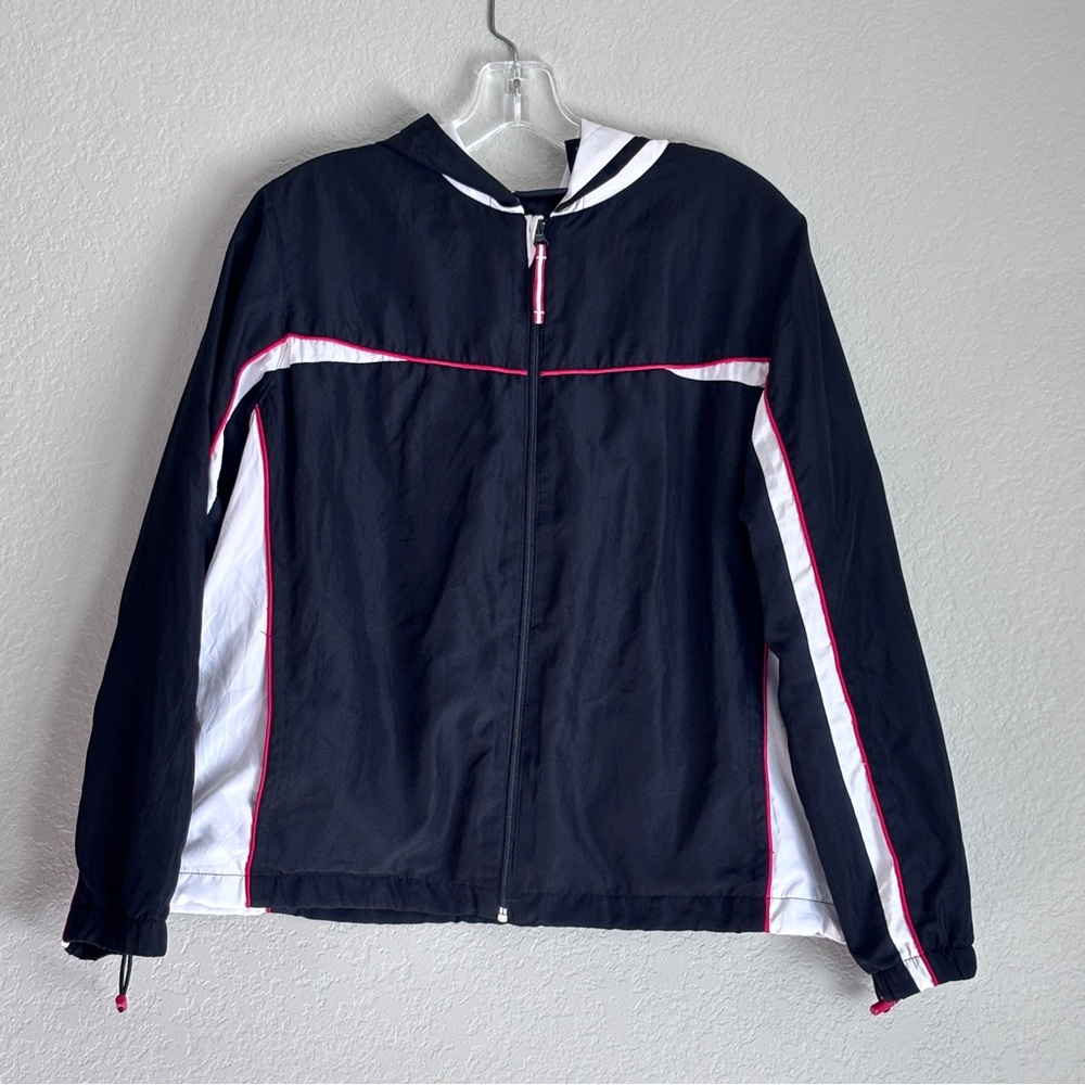 St. John's Bay Black and White Hooded Jacket with Red Trim Women’s Lp